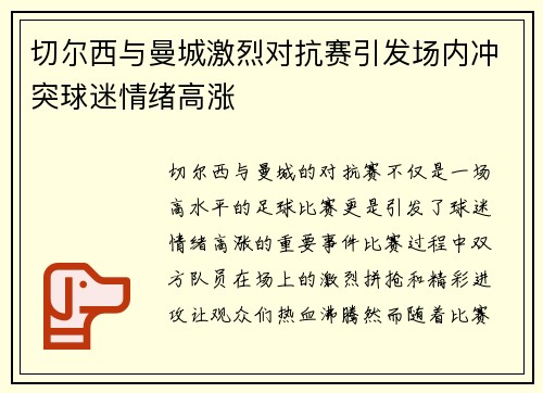 切尔西与曼城激烈对抗赛引发场内冲突球迷情绪高涨